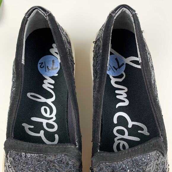 Sam Edelman Becker Casual Sneakers Black Sequin Slip On Women's 7.5 - Picture 5 of 10